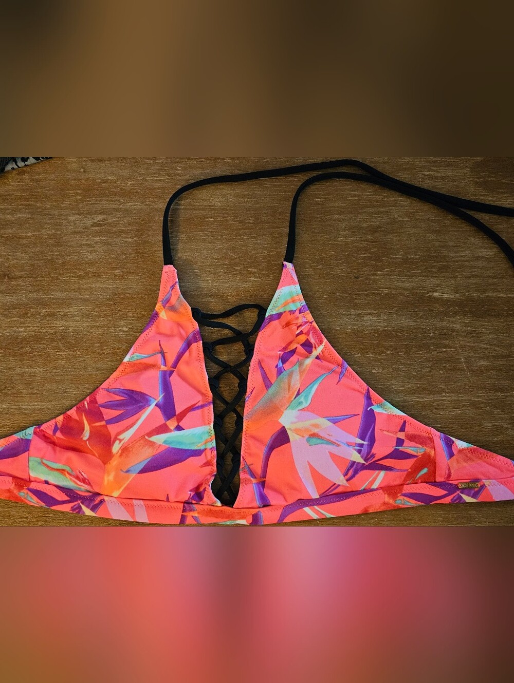 PINK Victoria's Secret Floral Tropical Lace-Up Bikini Top Size Small Womens